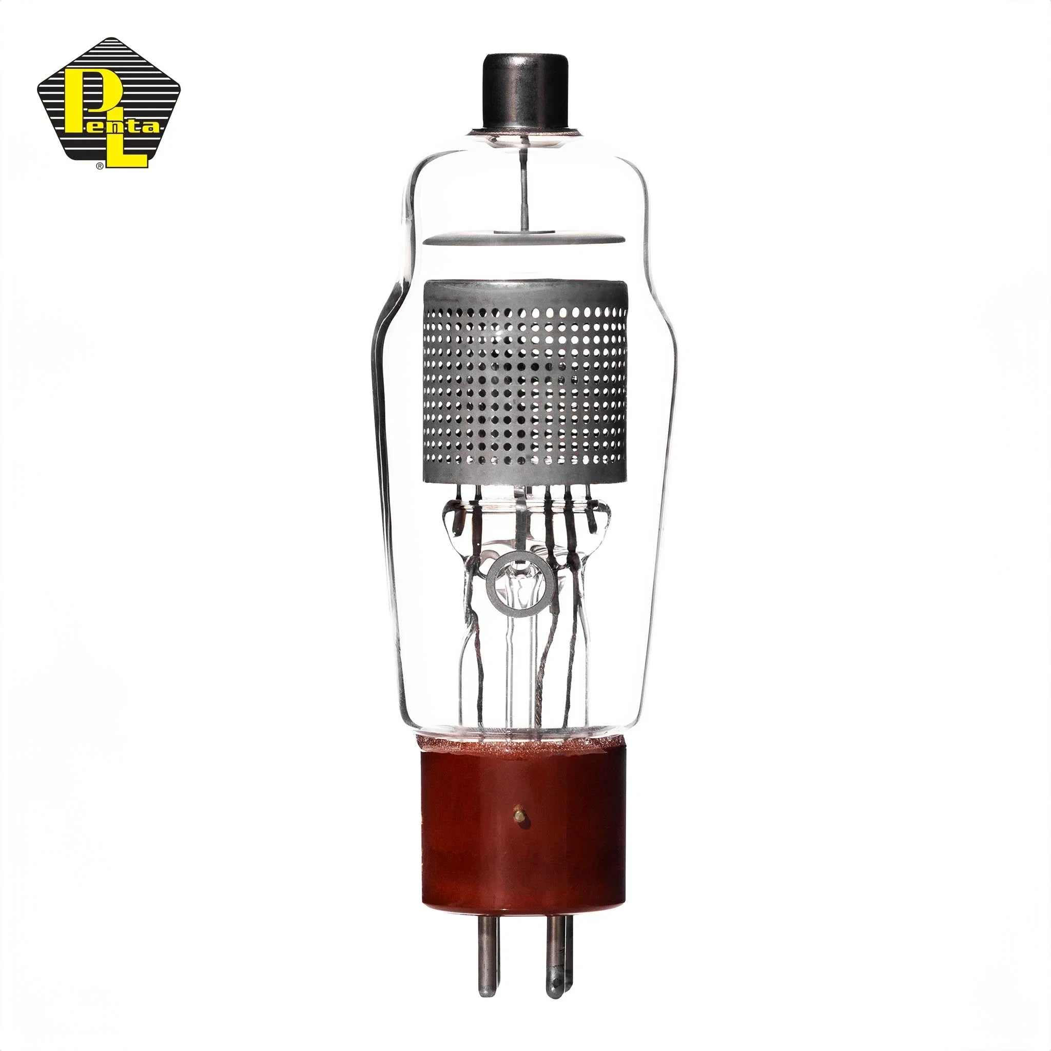 Penta Labs glass vacuum tube with a perforated metal anode, internal electrodes, and a two-pin base.
